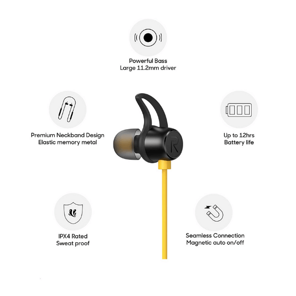 realme Buds Wireless in-Ear Bluetooth with mic (Yellow)